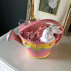 Cute bunny ceramic watering can. Pink.